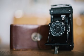 Vintage camera with leather case